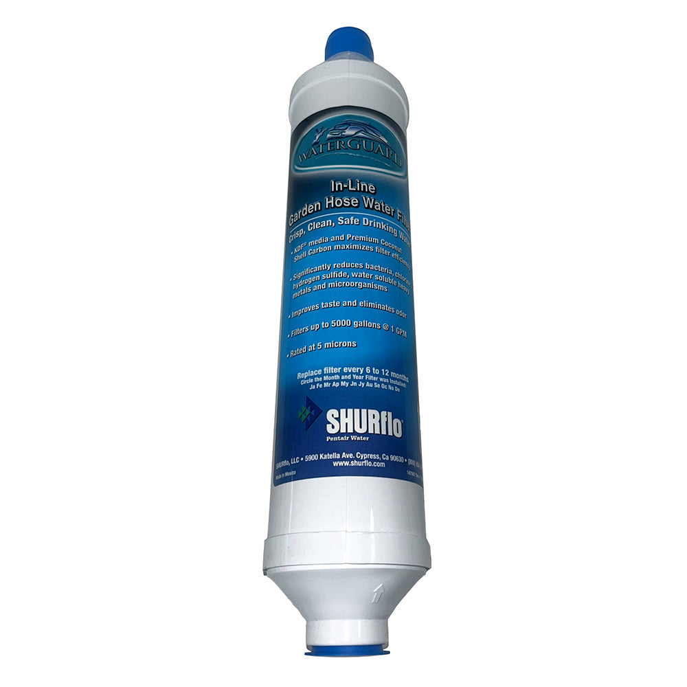 Shurflo by Pentair QuadStage Bacteriostatic KDFCarbon InLine City Water Entry Filter wGarden Hose Ends RV210GHKDFA