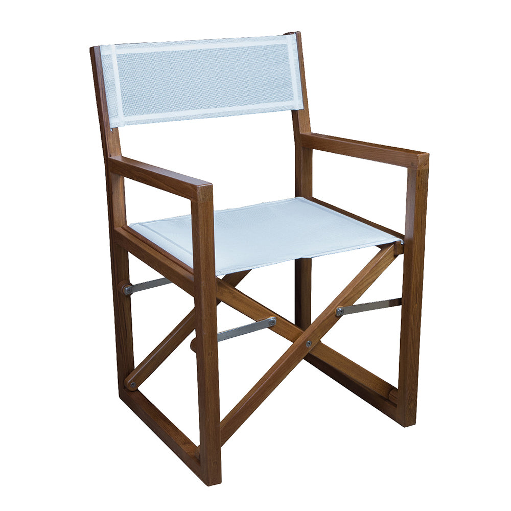 Whitecap Directors Chair wWhite Batyline Fabric  Teak 63061