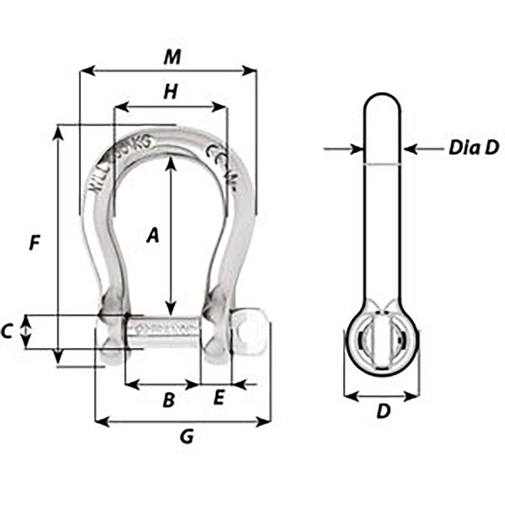 Wichard SelfLocking Bow Shackle  Diameter 5mm  316 01242