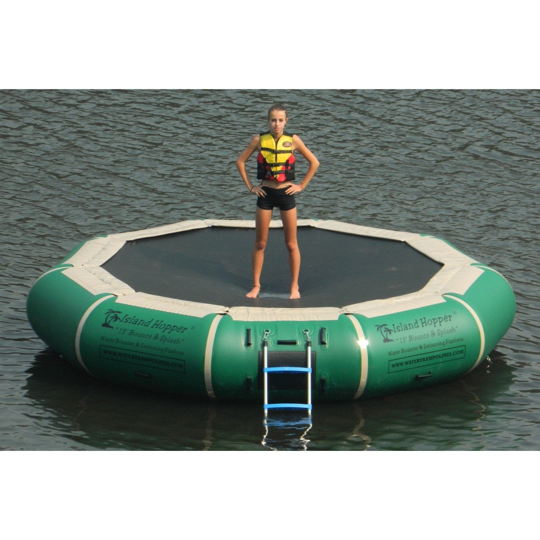 Island Hopper 13′ Bounce-N-Splash Padded Water Bouncer – Natural Green 13BNS-GR