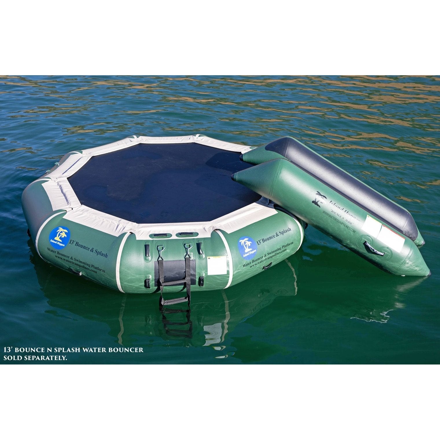 Island Hopper 13′ Bounce-N-Splash Padded Water Bouncer – Natural Green 13BNS-GR