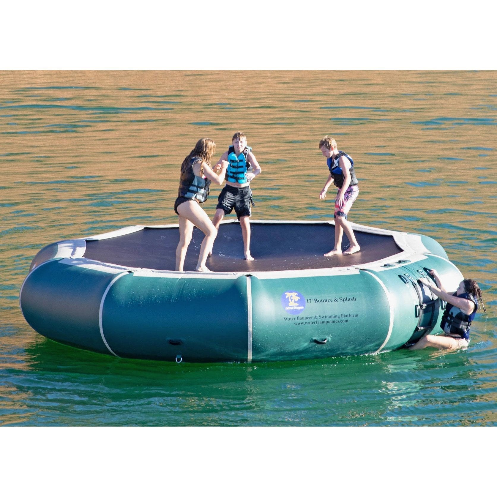 Island Hopper 17′ Bounce-N-Splash Natural Green Padded Water Bouncer 17BNS-GR