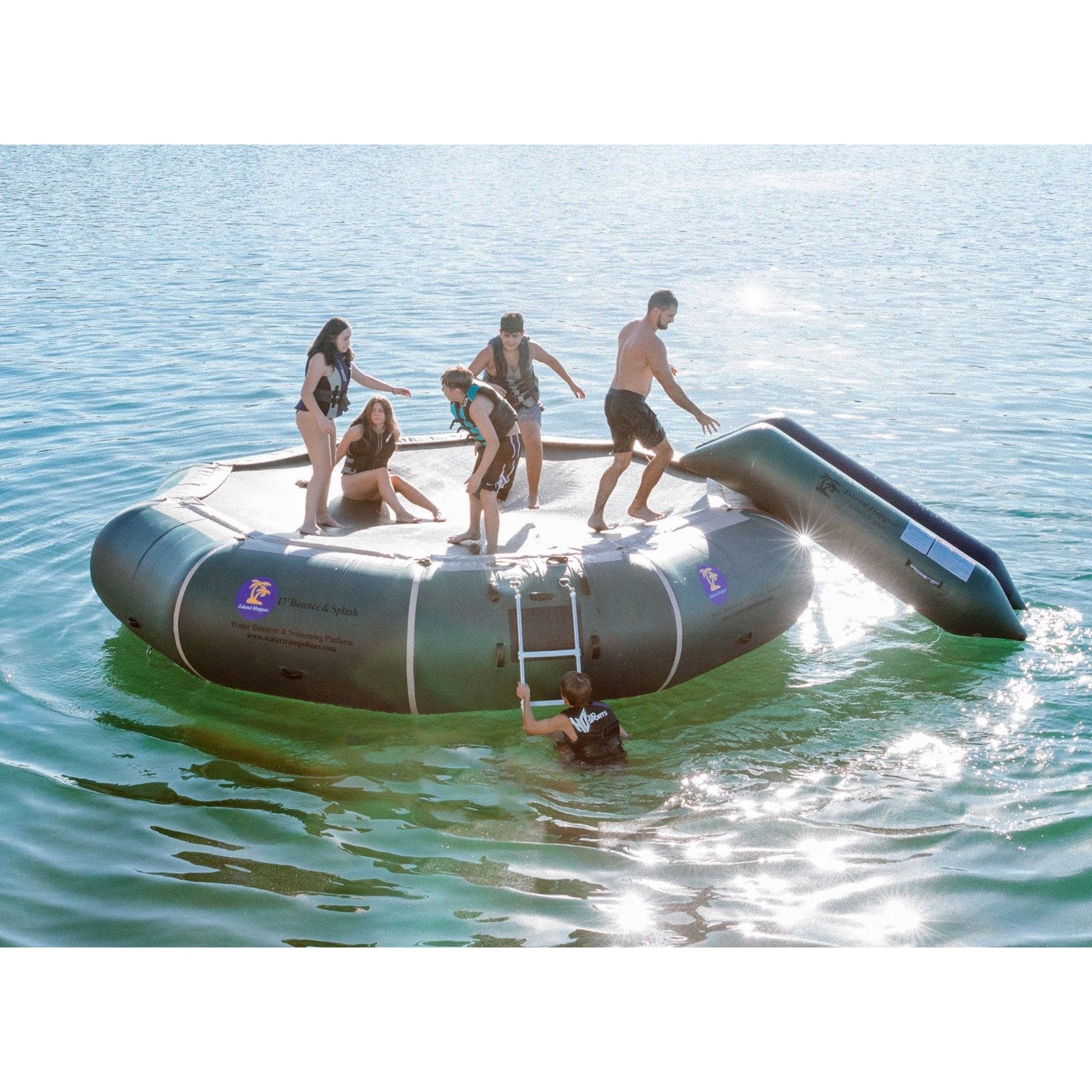 Island Hopper 17′ Bounce-N-Splash Natural Green Padded Water Bouncer 17BNS-GR