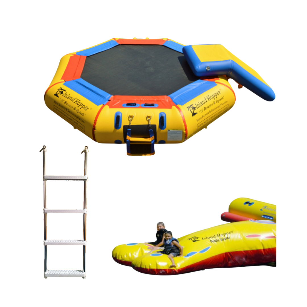 Island Hopper 10’ Bounce-N-Splash Padded Water Bouncer With Slide Attachment Water Park  10BNS-WP
