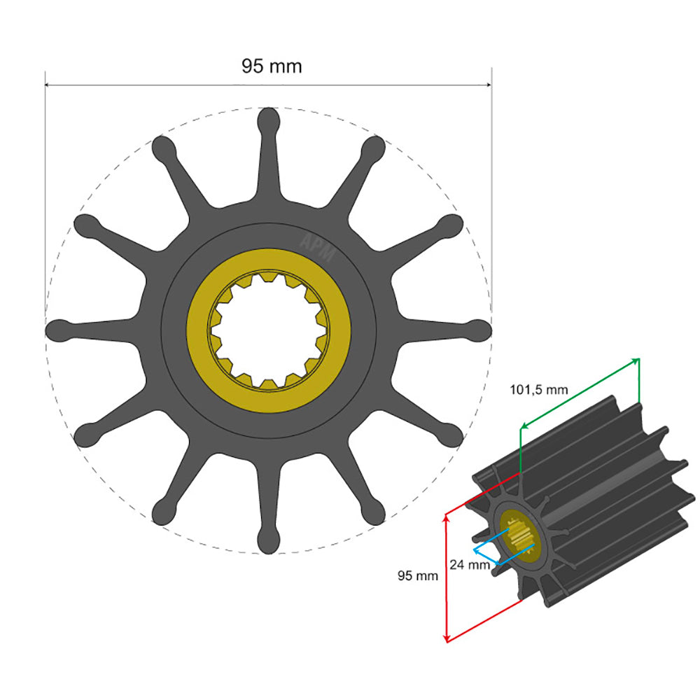 Albin Group Premium Impeller Kit 95 x 24 x 1015mm  12 Blade  Spline Insert 0602033
