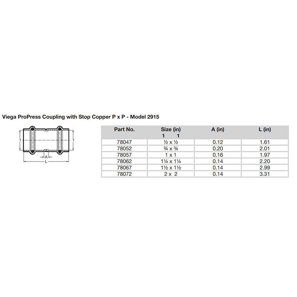 Viega ProPress 34 Copper Coupling wStop  Double Press Connection  Smart Connect Technology 78052