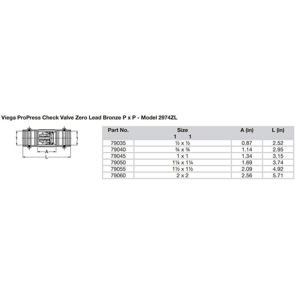 Viega ProPress 12 Zero Lead Check Valve  Double Press Connection  Smart Connect Technology 79035