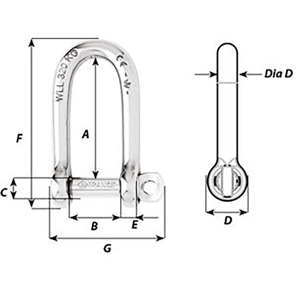 Wichard SelfLocking Long D Shackle  Diameter 6mm  14 01213