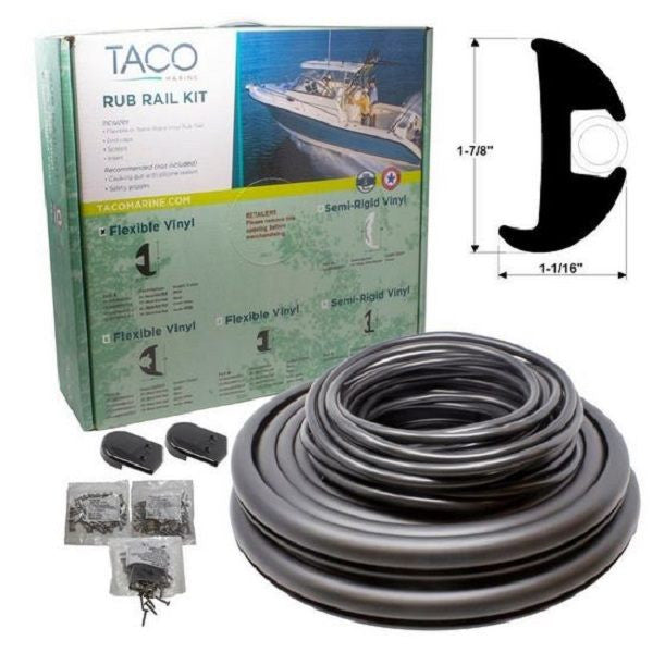 Taco Marine Boat Rub Rail Flexible Rub Rail Kit 1 1-16 x 1 7-8 x50' TAC-V11-2423BBK50-2