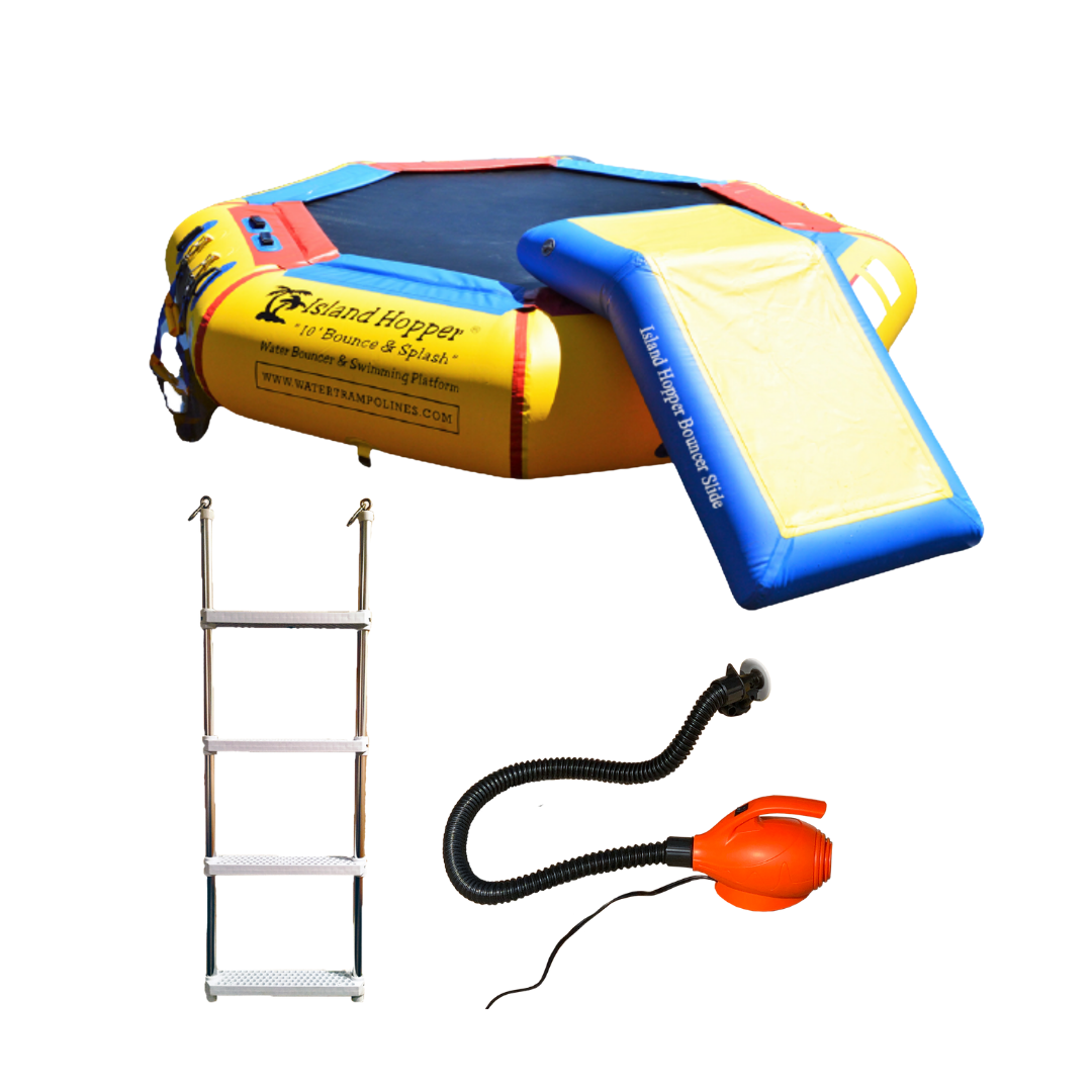 Island Hopper 10’ Bounce-N-Splash Padded Water Bouncer With Slide Attachment Water Park  10BNS-WP