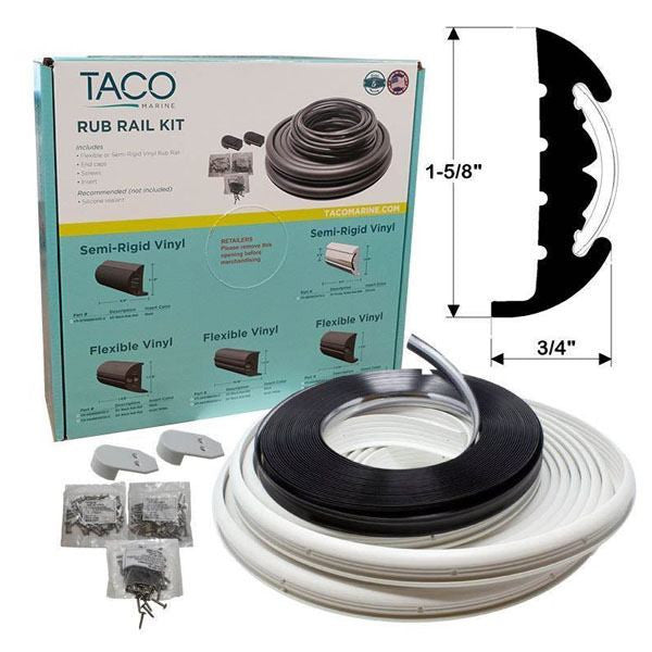 Taco Marine Boat Rub Rail Semi-Rigid White Rub Rail W/ Chrome Insert Kit TAC-V11-9811WCM70-2