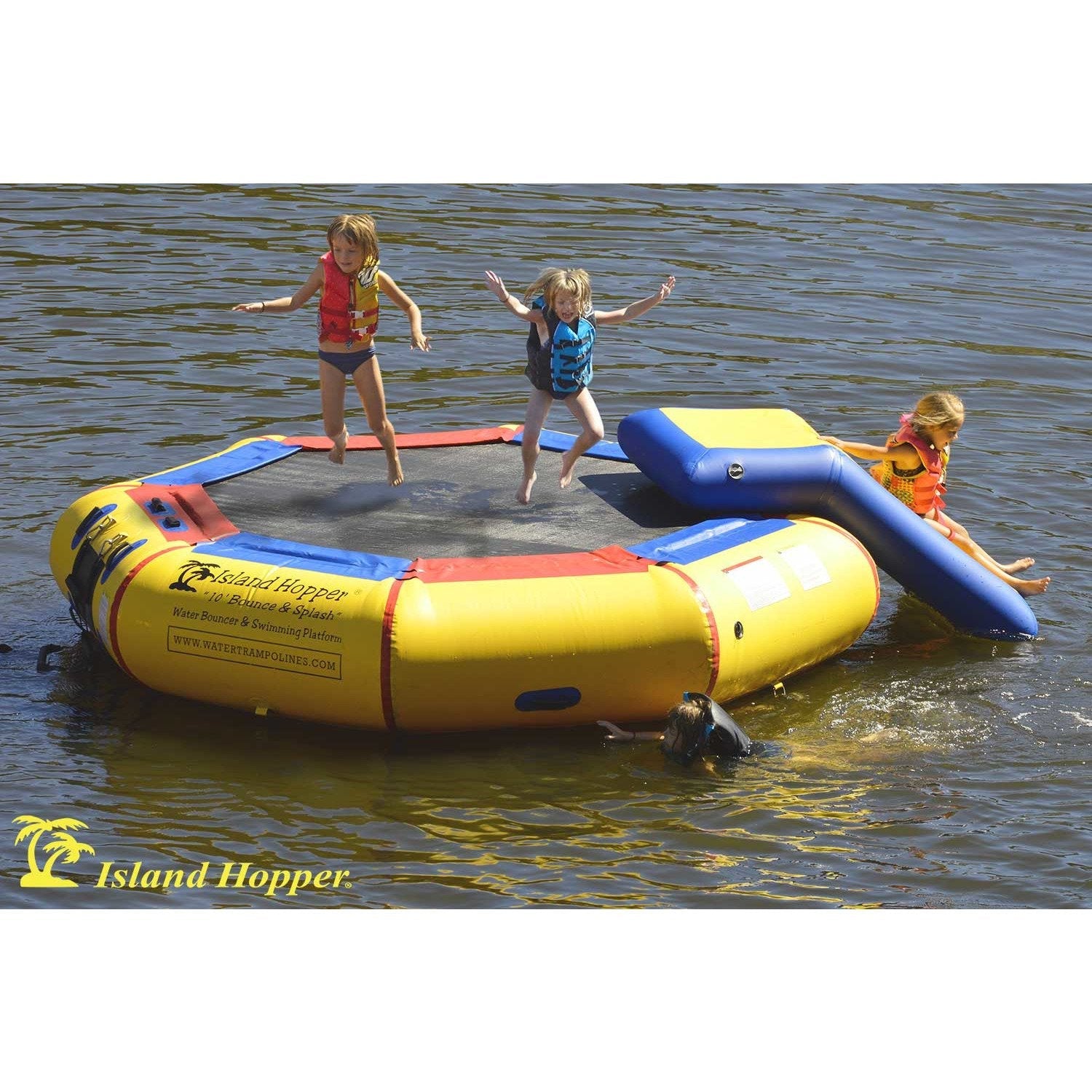 Island Hopper 10’ Bounce-N-Splash Padded Water Bouncer With Slide Attachment Water Park  10BNS-WP