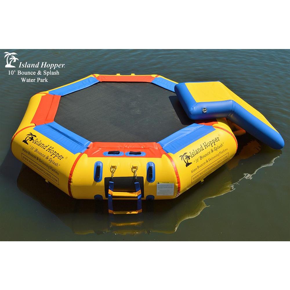 Island Hopper 10’ Bounce-N-Splash Padded Water Bouncer With Slide Attachment Water Park  10BNS-WP