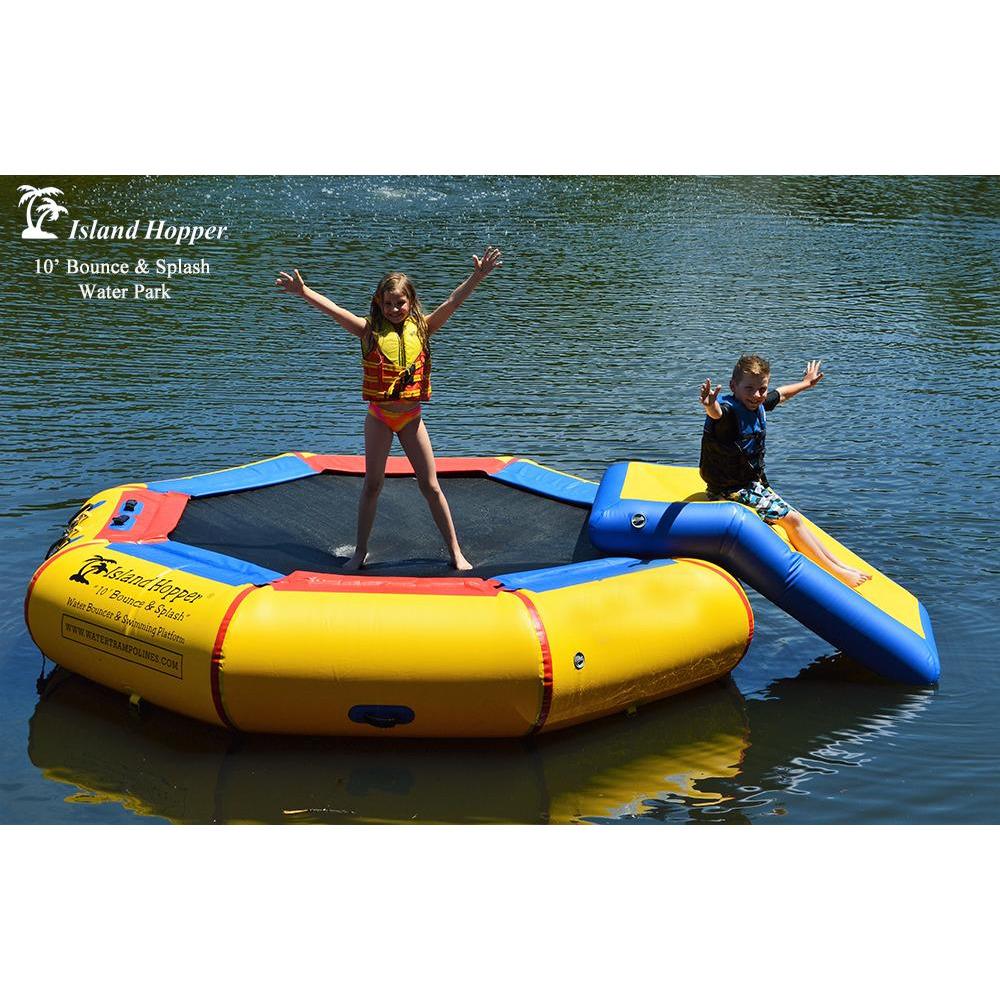 Island Hopper 10’ Bounce-N-Splash Padded Water Bouncer With Slide Attachment Water Park  10BNS-WP