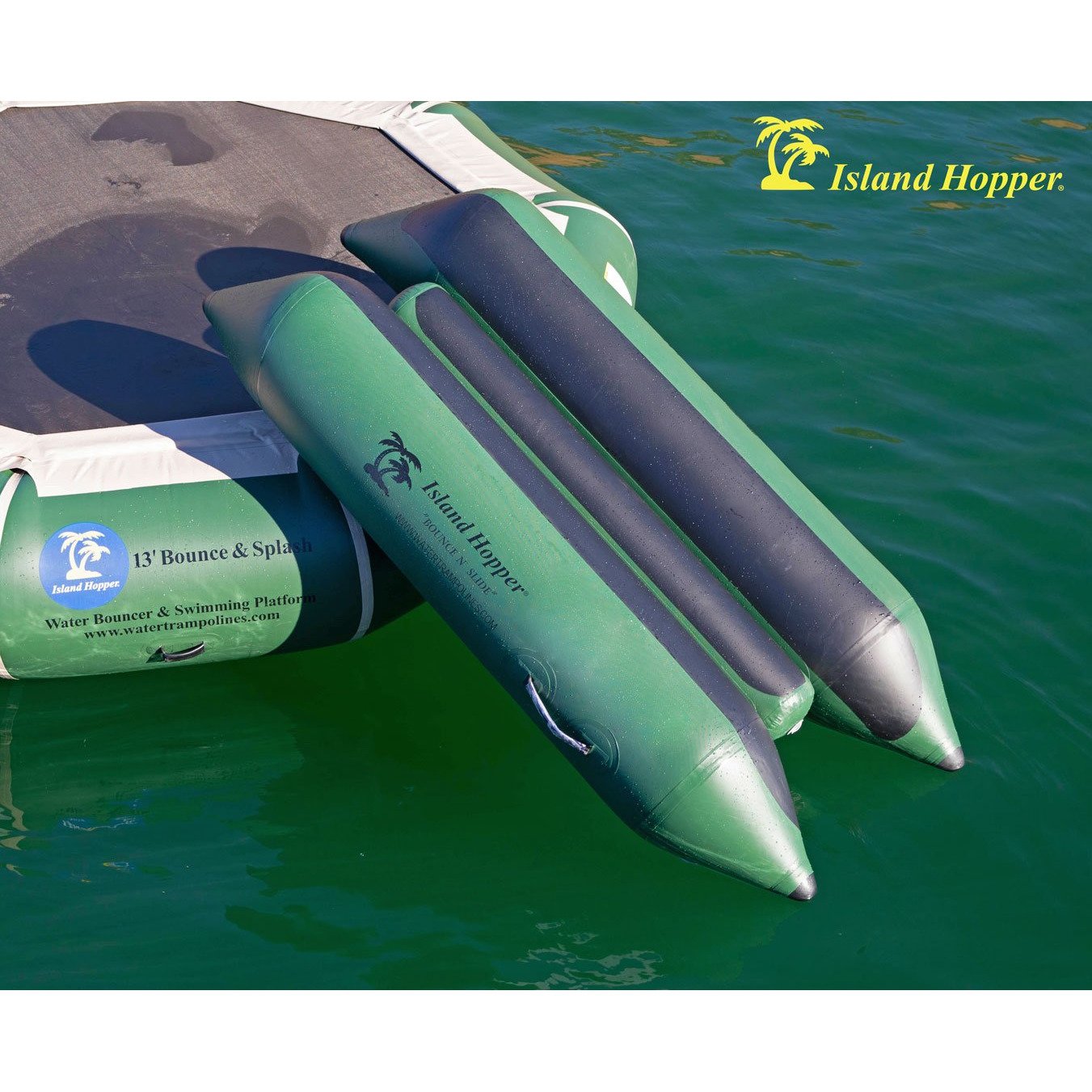 Island Hopper 13′ Bounce-N-Splash Padded Water Bouncer – Natural Green 13BNS-GR