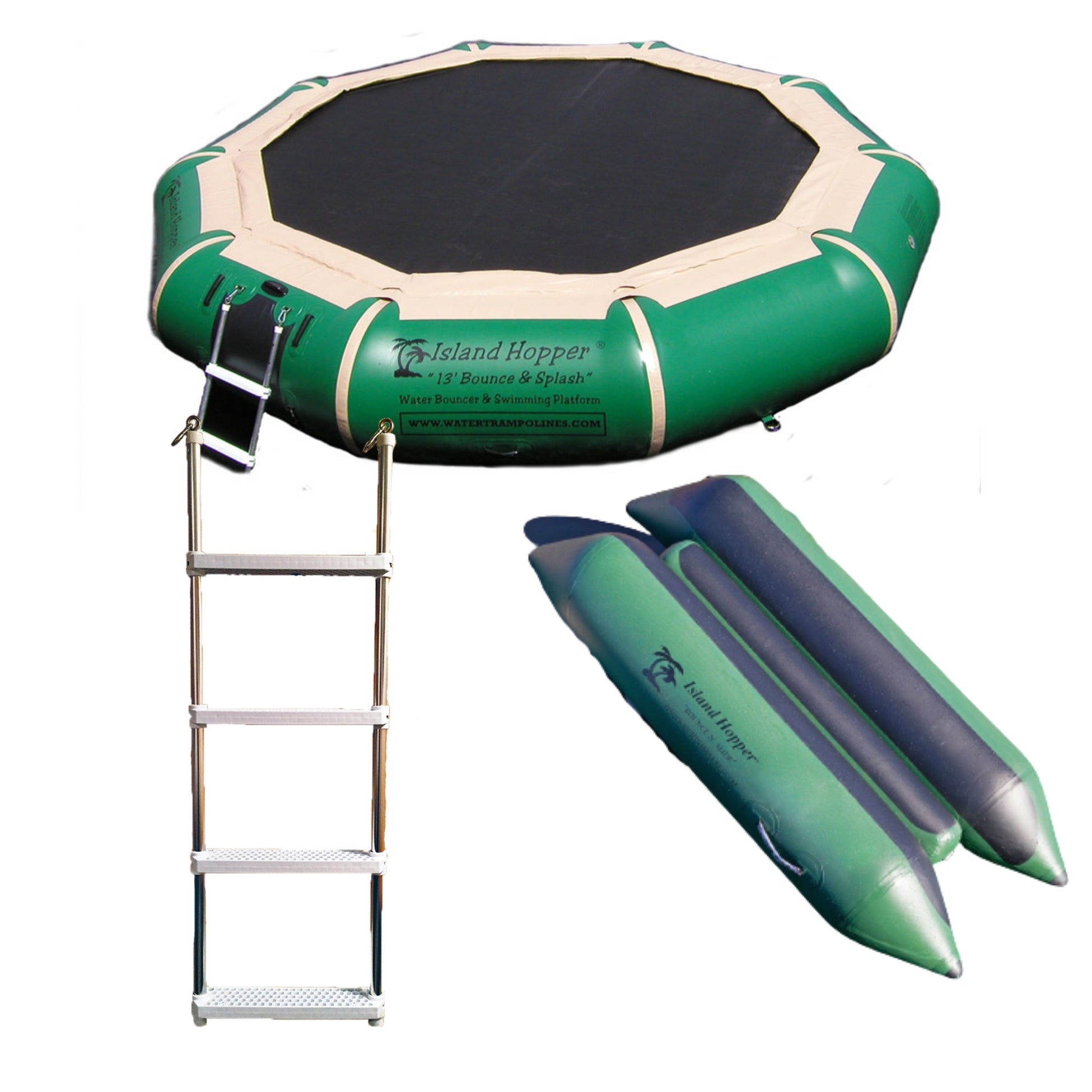 Island Hopper 13′ Bounce-N-Splash Padded Water Bouncer – Natural Green 13BNS-GR